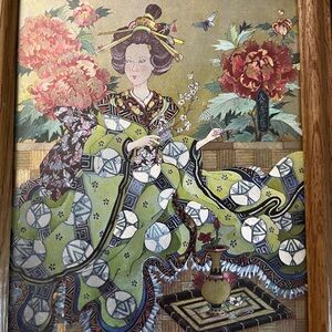 Old Oriental Princess Foil Print.  Framed. Vintage Chinese